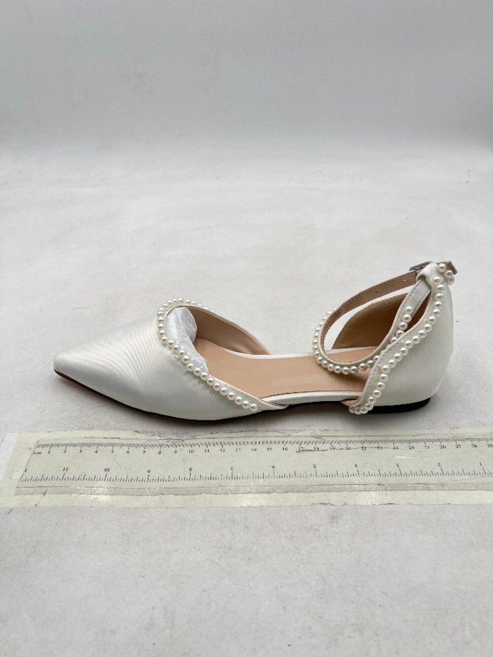 XYD White Pearl Pointed Toe Ankle Strap Flats D'Orsay Wedding Sandals Comfy Shoe